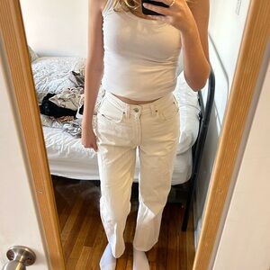 High rise baggy cream denim jeans #straightlegjeans